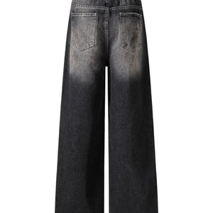Black Luxenk Vintage Wide Leg Jeans from Trendsi, featuring a relaxed fit with wide legs and classic denim style.