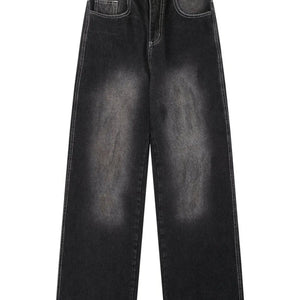 Black LUXENK© Vintage Wide Leg Jeans by Trendsi, showing relaxed fit and high-waisted style with wide leg design.