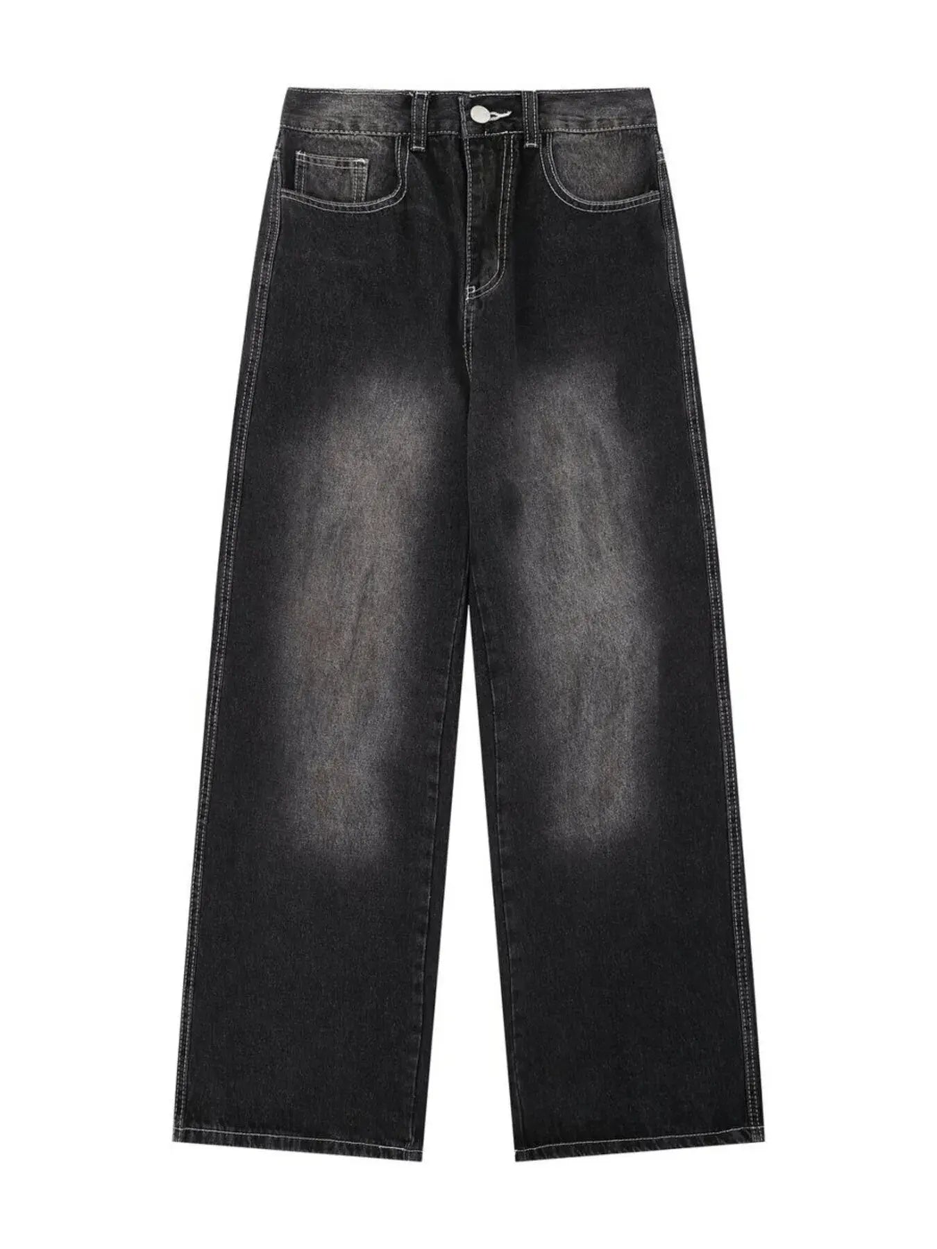 Black LUXENK© Vintage Wide Leg Jeans by Trendsi, showing relaxed fit and high-waisted style with wide leg design.