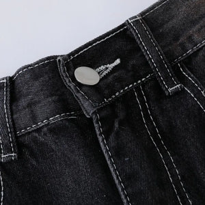 Trendsi LUXENK© Vintage Wide Leg Jeans in black, showcasing a high-rise fit, wide legs, and classic denim texture.