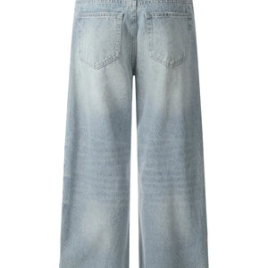Blue Luxenk© High Waist Straight Jeans by Trendsi, showcasing a fitted high-rise waist and straight leg design.