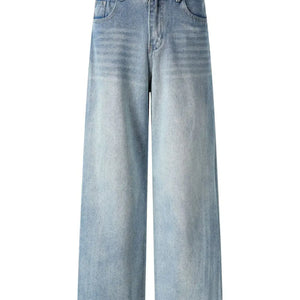Light blue Luxenk High Waist Wide Leg Jeans from Trendsi, featuring a high waist, wide legs, and classic denim style.