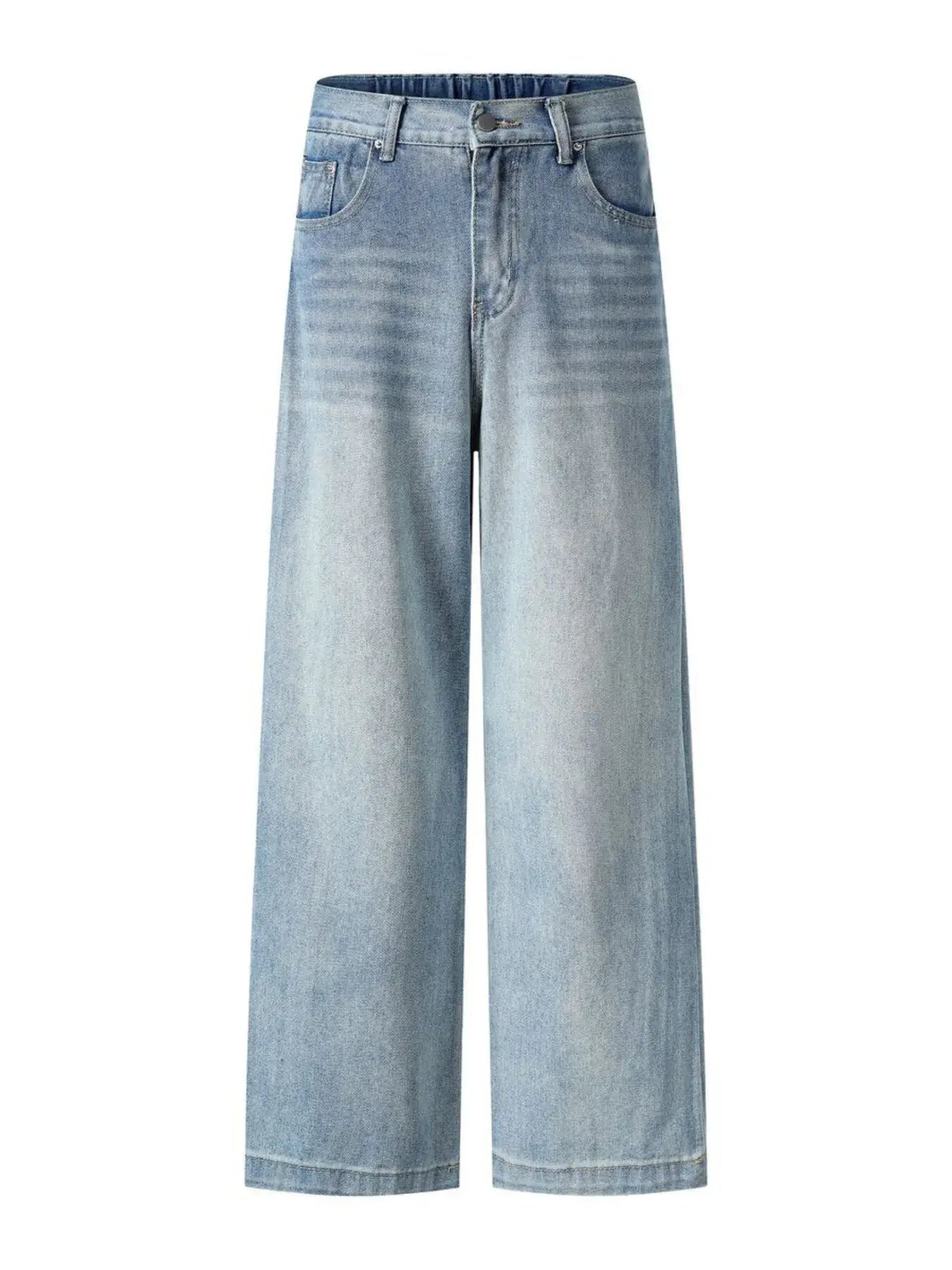 Light blue Luxenk High Waist Wide Leg Jeans from Trendsi, featuring a high waist, wide legs, and classic denim style.