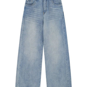 Blue high waist wide-leg jeans by Luxenk from Trendsi, showing the relaxed fit and stylish design on a model.