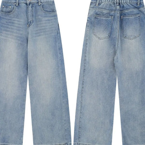 Blue Luxenk high waist wide leg jeans from Trendsi, displayed on a model with a casual pose and natural lighting.