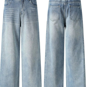 Blue Luxenk High Waist Wide Leg Jeans from Trendsi, showing the relaxed fit and stylish wide leg design.