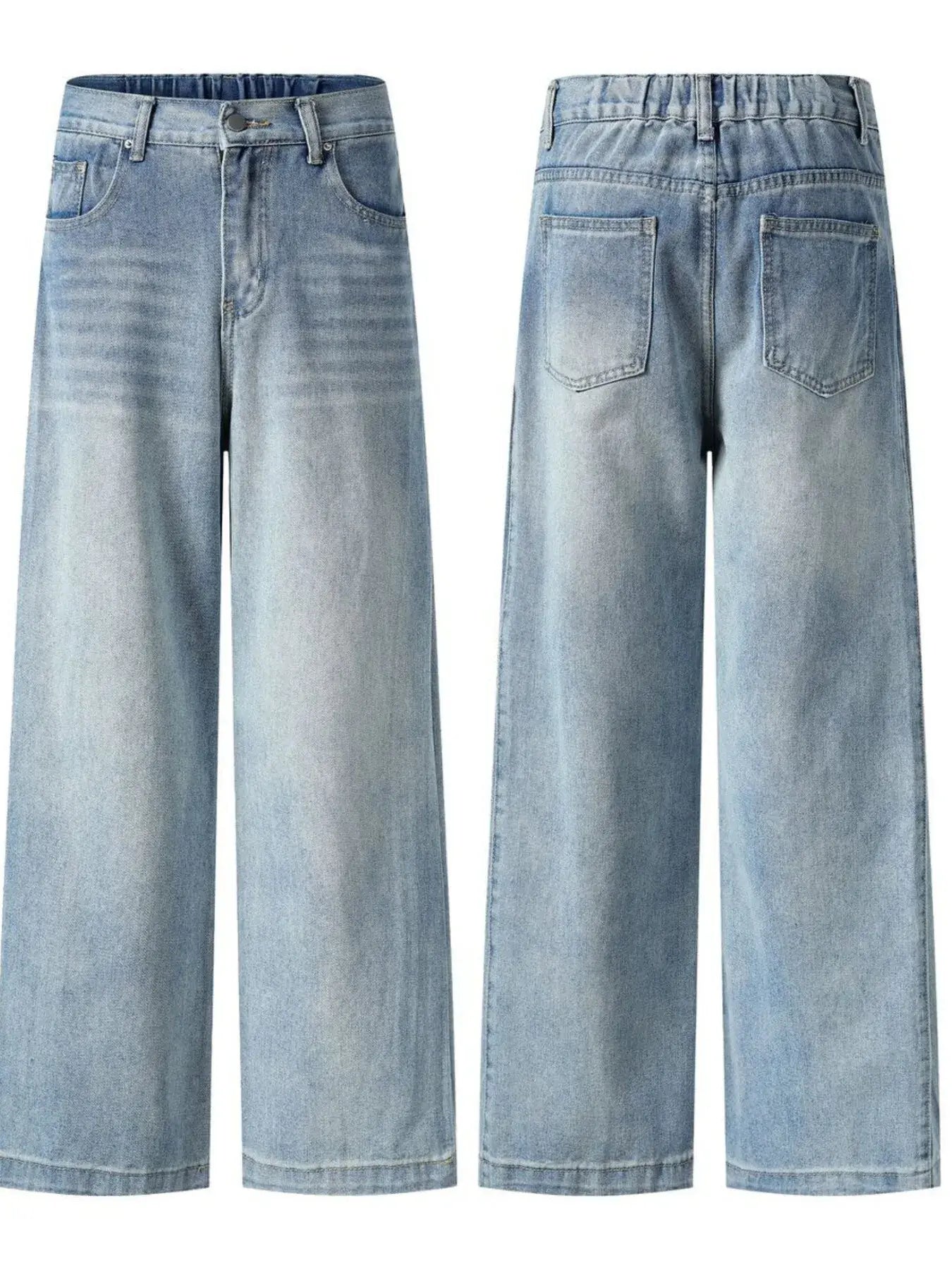Blue Luxenk High Waist Wide Leg Jeans from Trendsi, showing the relaxed fit and stylish wide leg design.
