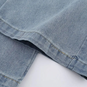 Blue high waist wide leg jeans by Luxenk from Trendsi, showing the relaxed fit and stylish design on a mannequin.