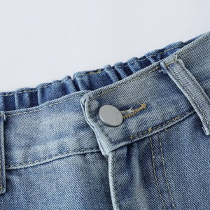 Blue Luxenk High Waist Wide Leg Jeans from Trendsi, showcasing a relaxed fit and classic denim style.