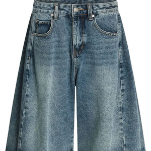 Blue washed denim shorts by Luxenk, featuring a casual fit and classic five-pocket design.