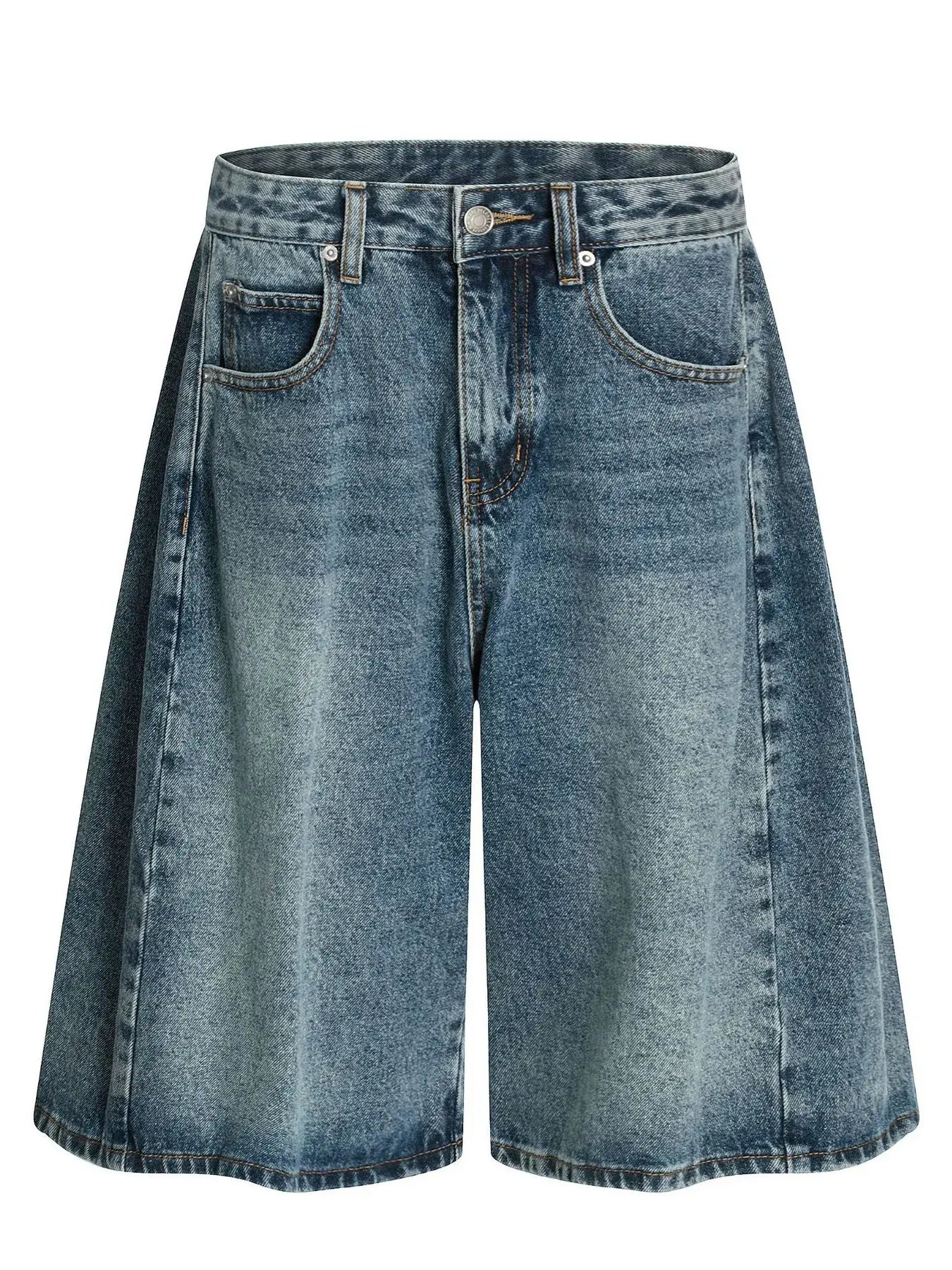 Blue washed denim shorts by Luxenk, featuring a casual fit and classic five-pocket design.