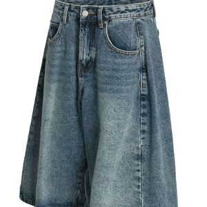 Blue washed denim shorts from LUXENK©, trendy casual shorts with a relaxed fit and classic denim style.