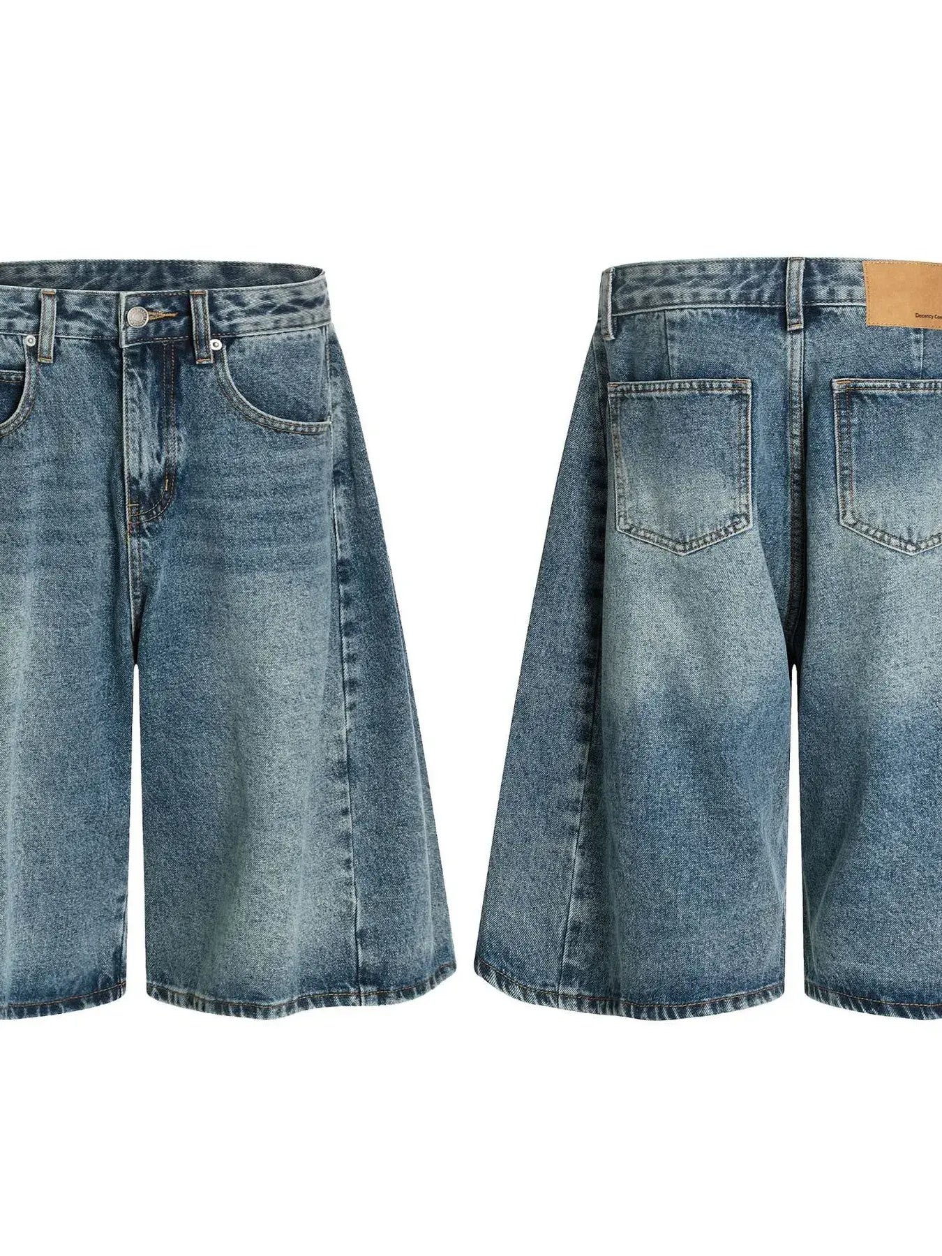 Blue washed denim shorts from Luxenk©, trendy casual shorts with a relaxed fit and frayed hem.