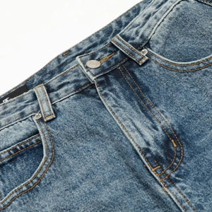 Blue Luxenk washed denim shorts by Trendsi, featuring a casual fit and distressed details, perfect for summer wear.