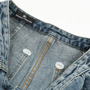 Blue washed denim shorts by Luxenk, featuring a casual fit and classic five-pocket design.