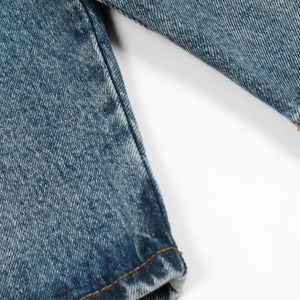 Blue washed denim shorts by LUXENK©, trendy casual shorts with a distressed finish and classic five-pocket design.