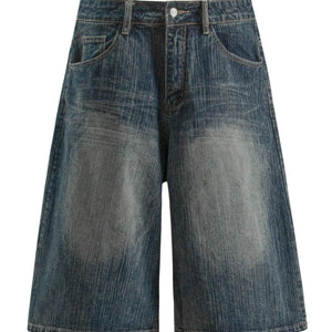 Blue Luxenk© wide-leg denim shorts with a relaxed fit, featuring a high waist and classic denim texture.
