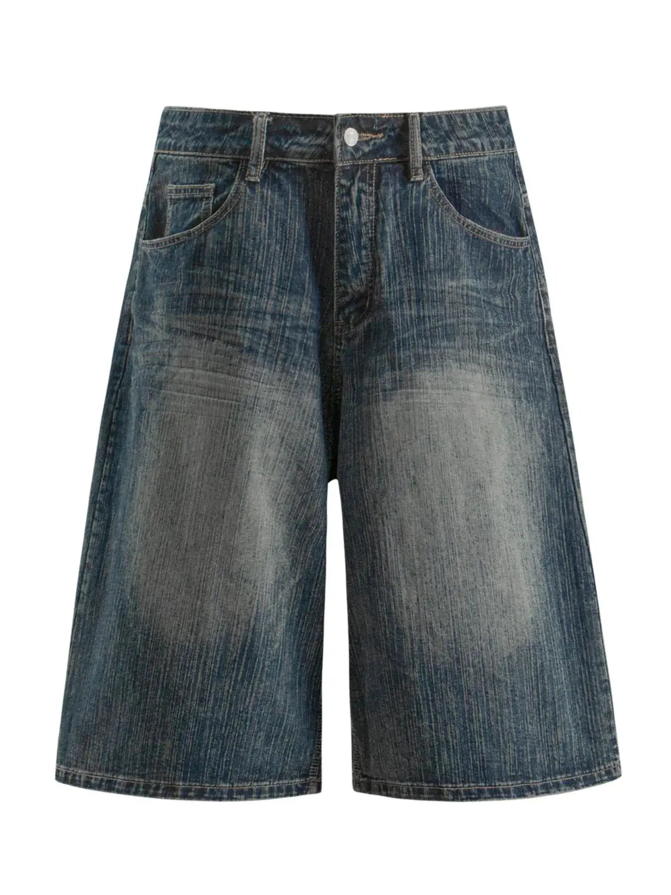 Blue Luxenk© wide-leg denim shorts with a relaxed fit, featuring a high waist and classic denim texture.