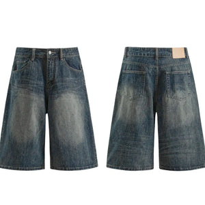 Blue Luxenk© Wide Leg Denim Shorts by Trendsi, featuring a relaxed fit and casual style, shown on a model.