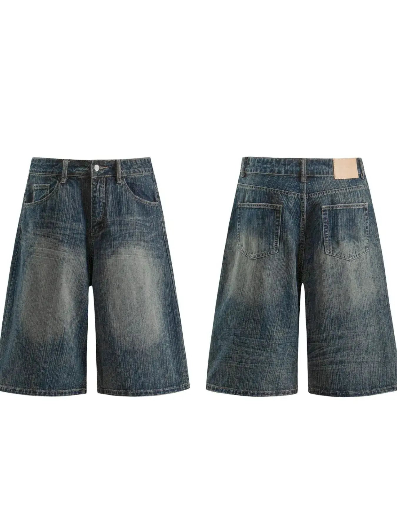 Blue Luxenk© Wide Leg Denim Shorts by Trendsi, featuring a relaxed fit and casual style, shown on a model.