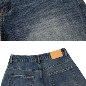 Blue Luxenk© Wide Leg Denim Shorts by Trendsi, showing the relaxed fit and stylish design with frayed edges.