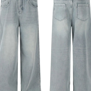 Blue Luxenk© Wide Leg Jeans by Trendsi, showing relaxed fit with high waist and wide legs, front view with pockets and belt loops.