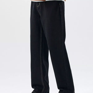 Black Luxenk Plus Wide Leg Jeans by Trendsi, showing high-waisted, relaxed fit denim with wide legs and classic design.