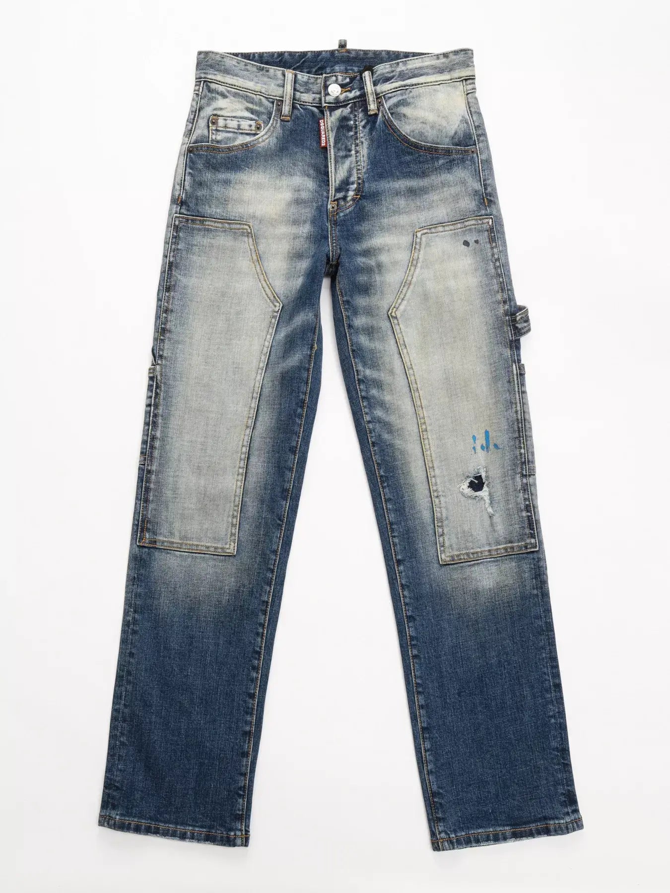 Dark blue Luxenk© "Distressed" jeans by Trendsi featuring ripped details and a slim fit, shown on a mannequin.