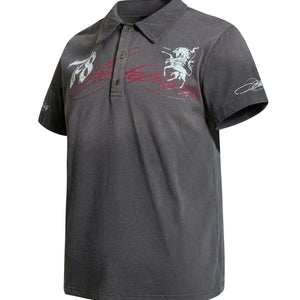 Dark gray Luxenk Classic Polo Shirt by Trendsi, showing a close-up of the collar and fabric texture.