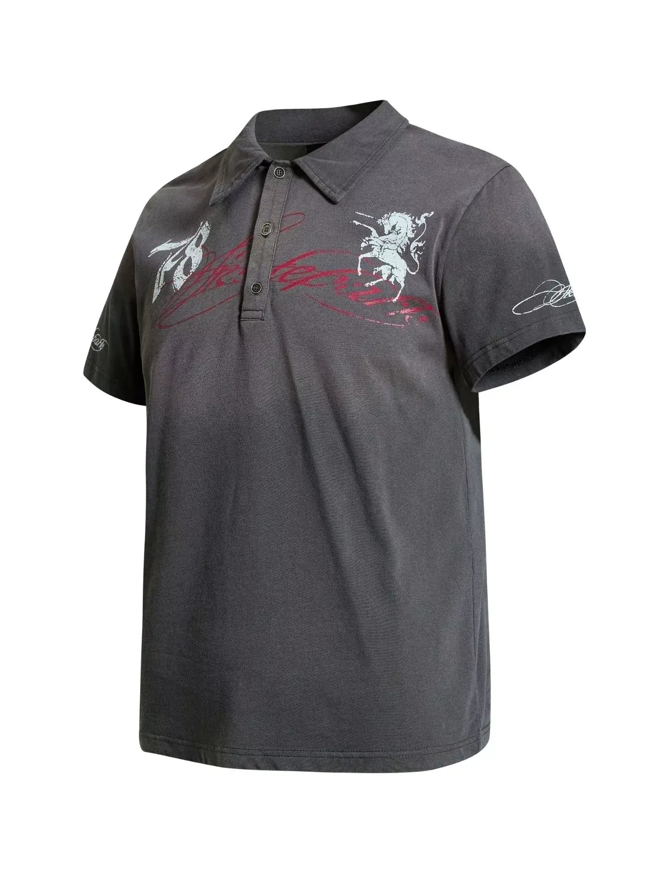 Dark gray Luxenk Classic Polo Shirt by Trendsi, showing a close-up of the collar and fabric texture.