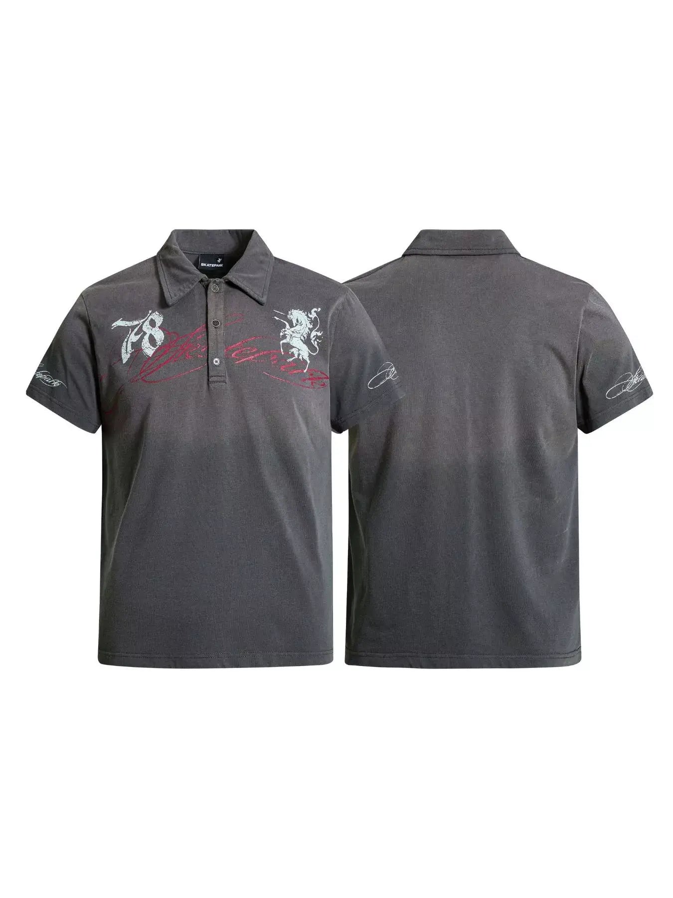 Dark gray Luxenk Classic Polo Shirt by Trendsi, shown on a model, featuring a collared neckline and short sleeves.