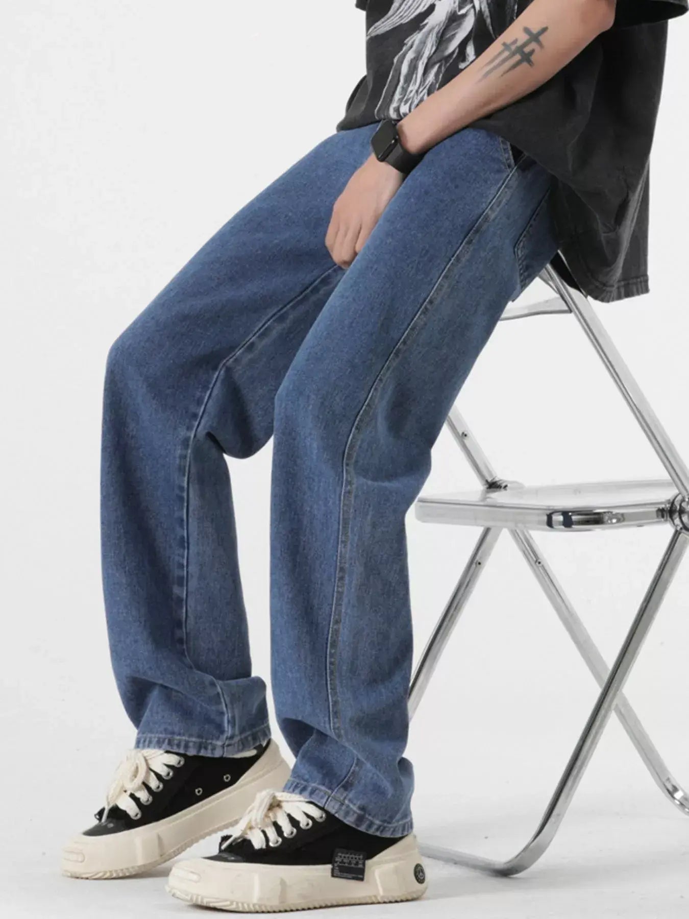 Light blue Luxenk Relaxed Fit Jeans by Trendsi, showcasing a casual fit with classic denim texture and stitching.