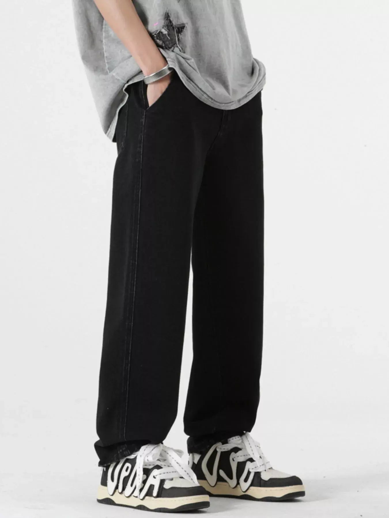 Light blue Luxenk Relaxed Fit Jeans by Trendsi, showing the casual, comfortable style and classic denim texture.