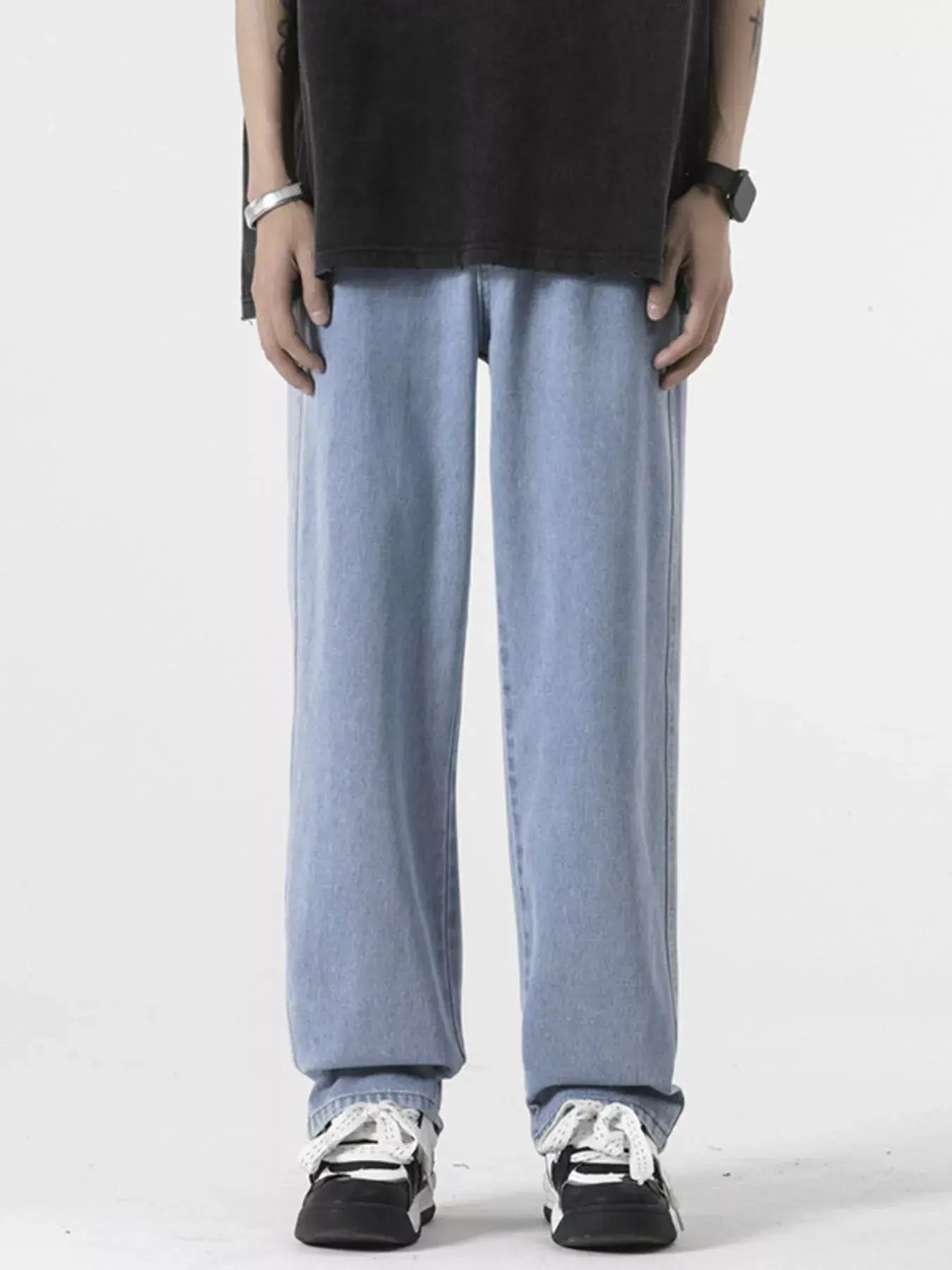 Light blue Luxenk Relaxed Fit Jeans by Trendsi, showing a casual fit and classic denim styling.