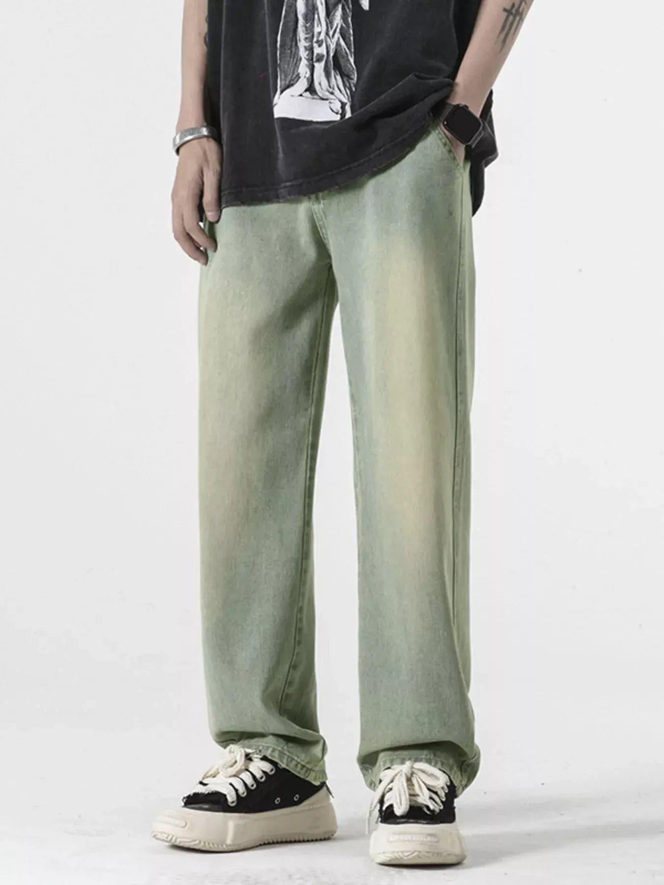 Light blue Luxenk Relaxed Fit jeans from Trendsi, showing a casual fit with a classic denim look and visible stitching.