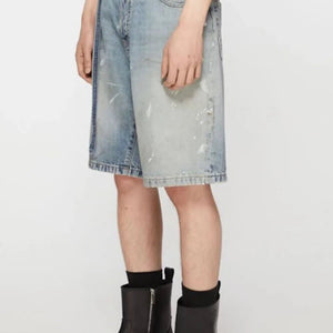 Luxenk Graffiti Denim Bermuda Shorts in medium and large sizes, featuring a stylish graffiti print and casual denim design.