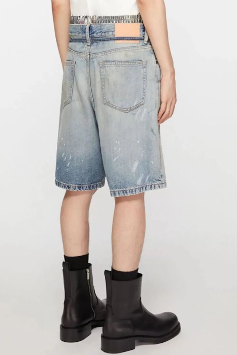 Luxenk Graffiti Denim Bermuda Shorts in medium wash with colorful graffiti patterns, casual and trendy for summer wear.