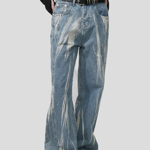 Light blue Luxenk Paint Wide Leg Jeans by Trendsi, featuring a high waist and relaxed fit with wide legs and classic denim stitching.