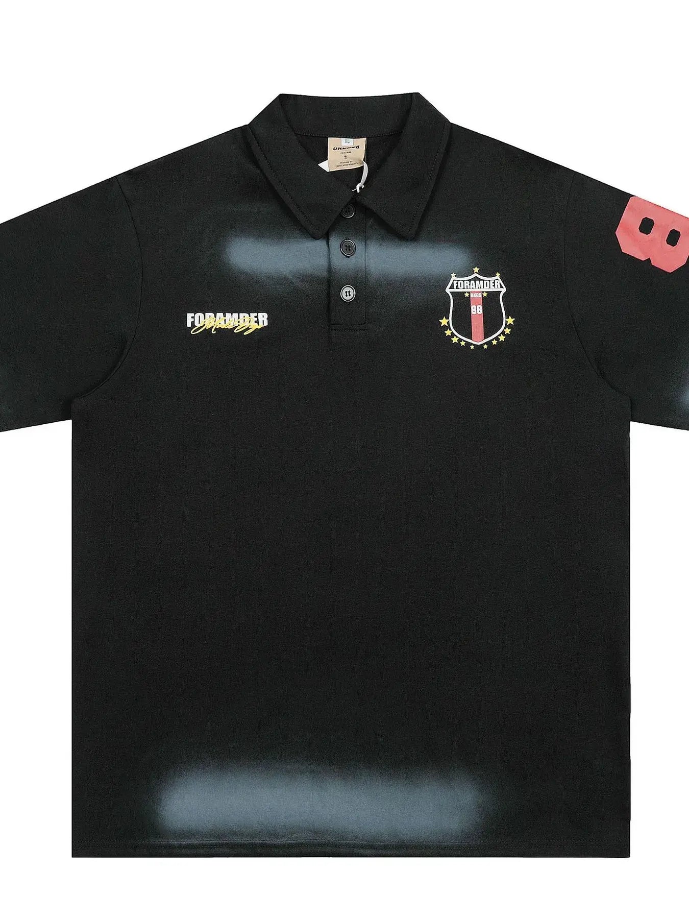Navy blue LUXENK© "Number" polo shirt by Trendsi, front view, with collar and short sleeves, on a plain background.