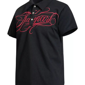 Scarlet Luxenk© letter embroidered polo shirt by Trendsi, close-up of embroidered chest logo on classic polo fabric.