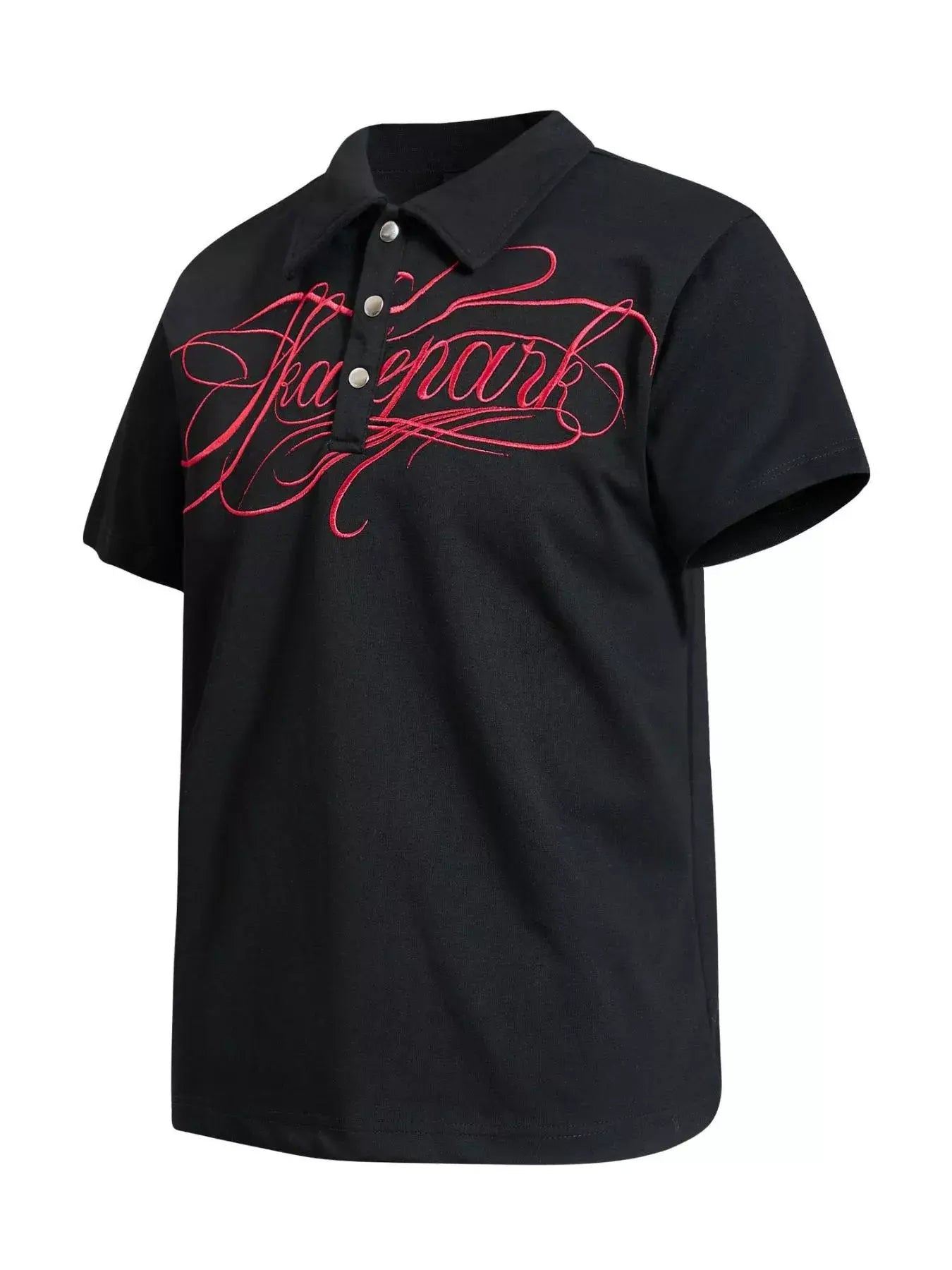 Scarlet Luxenk© letter embroidered polo shirt by Trendsi, close-up of embroidered chest logo on classic polo fabric.