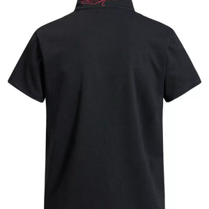 Scarlet LUXENK© "Letter Embroidered" polo shirt by Trendsi, featuring a classic collar and embroidered logo on the chest.