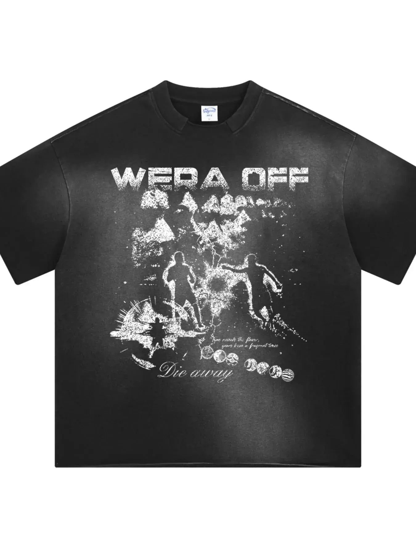 Black LUXENK Street Graphic T-shirt by Trendsi featuring spray dye design and bold urban-inspired artwork.