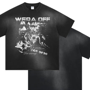 Black LUXENK Street Graphic T-shirt by Trendsi featuring spray dye design and bold street-inspired artwork.
