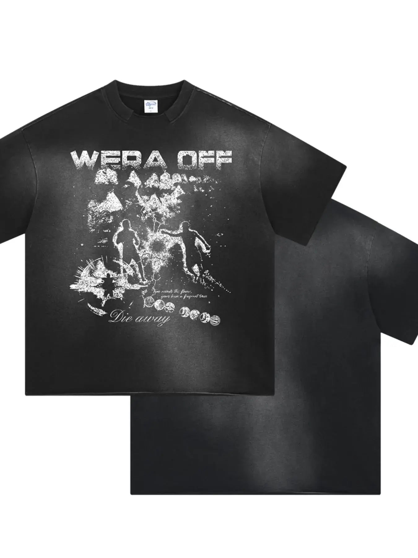Black LUXENK Street Graphic T-shirt by Trendsi featuring spray dye design and bold street-inspired artwork.