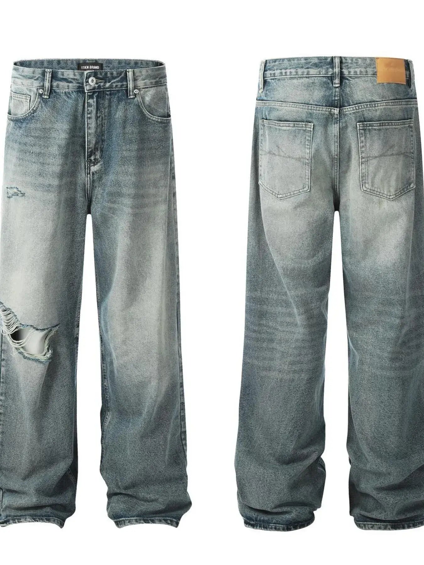 Light blue distressed vintage jeans from Luxenk by Trendsi, showing a faded wash and ripped detailing on the denim.