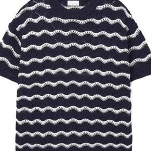White Luxenk Wavy Stripe T-shirt from Trendsi, featuring a stylish wavy stripe pattern and comfortable fit in M size.